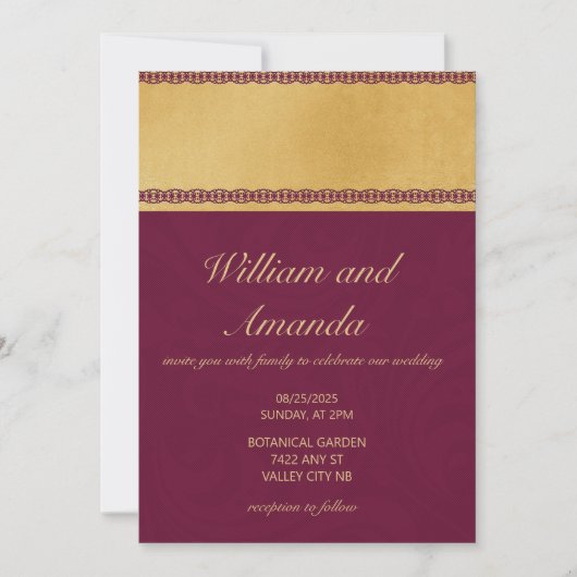 Burgund Hochzeitseinladung mit stilvoller Grenze Einladung (Vorderseite)