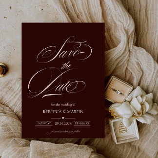 Burgund Hochzeitsthema im Stil des alten Geldes mi Save The Date