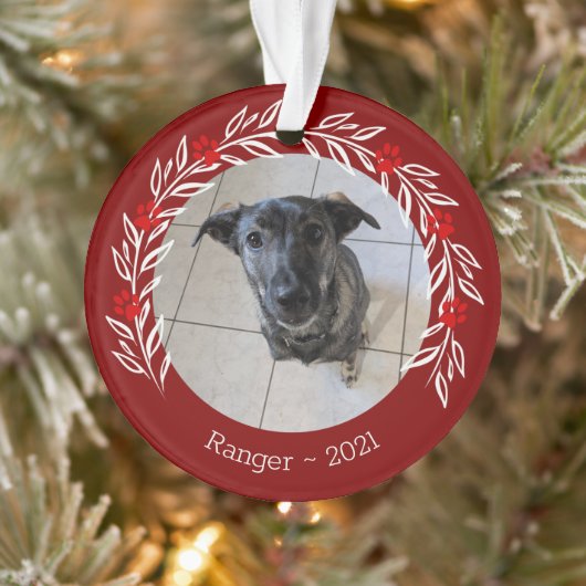 Burgund Holly Elegante Foto Ornament (Baum)