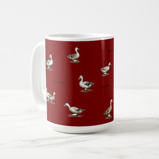 Burgund Ich liebe Enten Kaffeetasse (Vorderseite Links)