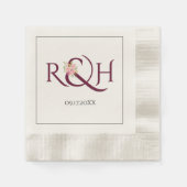Burgund-Initialen, Ampersand, rosa Rosen Hochzeit Serviette (Vorderseite)