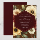Burgund Ivory Bloom Hochzeit Einladung (Vorne/Hinten)