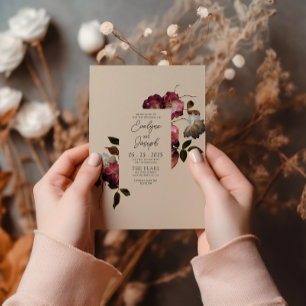 Burgund Ivory Blume Boho Chic Moderne Hochzeit Einladung