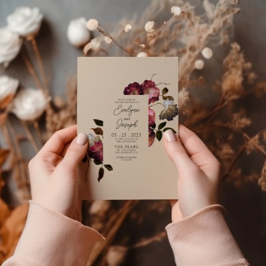 Burgund Ivory Blume Boho Chic Moderne Hochzeit Einladung