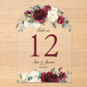 Burgund Ivory Floral Wedding Arch Tischnummer (Vorderseite)