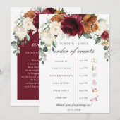 Burgund Ivory Rost Florale Hochzeitsablaufplan Programm (Vorne/Hinten)
