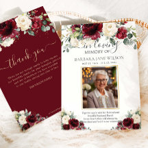 Burgund Ivory White Floral Foto Beerdigung Gedenks