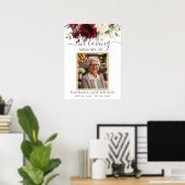 Burgund Ivory White Floral Foto Beerdigung Gedenks Poster (Heimbüro)
