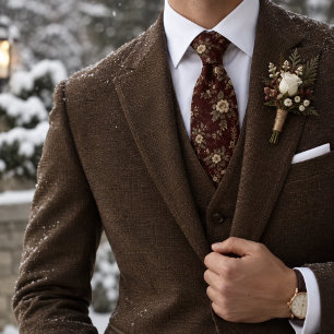 Burgund Ivory Winter Floral Heritage Krawatte