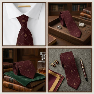 Burgund-Jacquard-Luxus im Wappenstil Krawatte