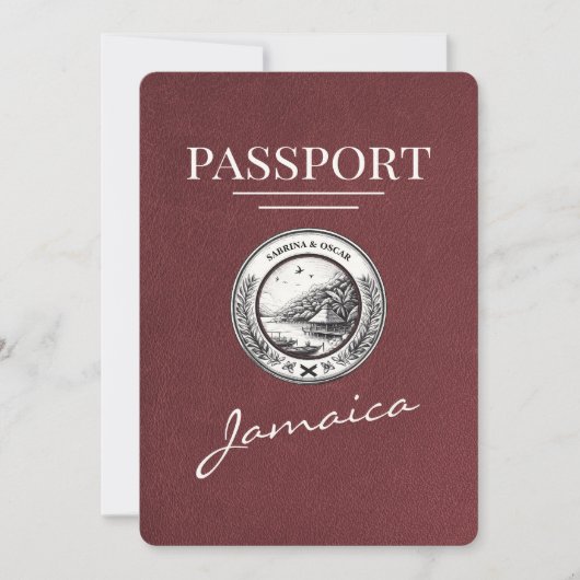 Burgund Jamaica Passport Save the Date (Vorderseite)