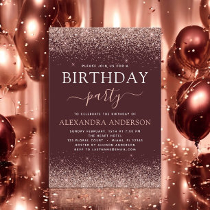 Burgund jedes Alter Geburtstag Rose Gold Pink Glit Einladung