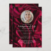 Burgund Kalligrafie Foto Feier des Lebens Einladung (Vorne/Hinten)