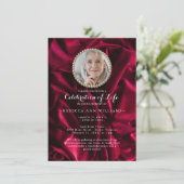 Burgund Kalligrafie Foto Feier des Lebens Einladung (Stehend Vorderseite)