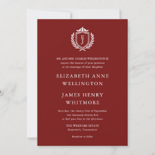 Burgund-Kamm-Hochzeit Benutzerdefinierte Initialen Einladung