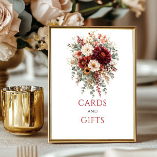 Burgund-Karten und Geschenke im Herbstflor-Design Poster