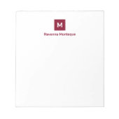 Burgund klassisch moderne chic modische Monogramm- Notizblock (Vorderseite)
