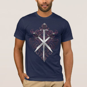 Burgund Kreuz Schwerter & Schriftrolle Herren T-Sh T-Shirt