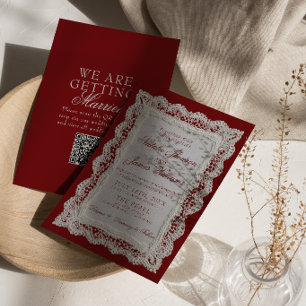 Burgund-Lace-Old-Money-Doily-QR-Code-Hochzeit Einladung