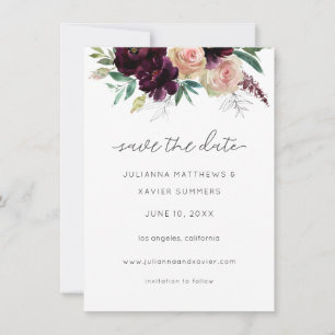 Burgund & Light Blush Pink Bloral Save The Date