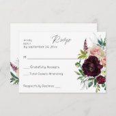 Burgund & Light Pink Blush Bloral RSVP Karte (Vorne/Hinten)