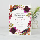 Burgund Lila Blumenreath Quinceanera Einladung (Stehend Vorderseite)