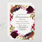 Burgund Lila Blumenreath Quinceanera Einladung (Vorne/Hinten)