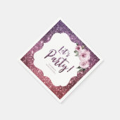 Burgund lila Glitzer und Blumen, lasst uns Party Serviette (Ecke)