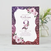 Burgund lila Glitzer und Blumengebäck 2. Geburtsta Einladung (Stehend Vorderseite)