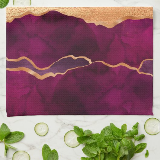 Burgund lila Goldagate Marmor Rose Gold Geschirrtuch (Gefaltet)