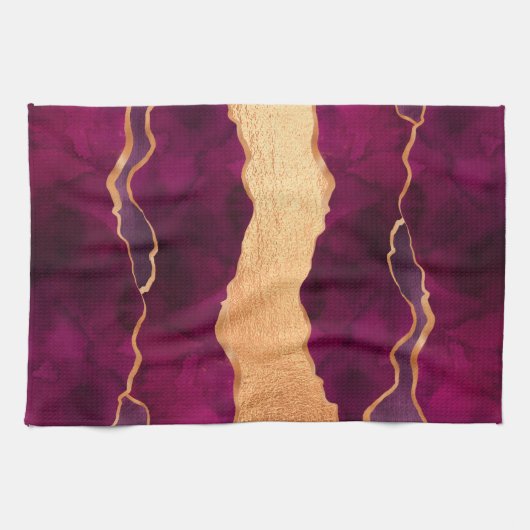 Burgund lila Goldagate Marmor Rose Gold Geschirrtuch (Horizontal)