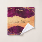 Burgund lila Goldagate Marmor Rose Goldname Badhandtuch Set (Waschlappen)