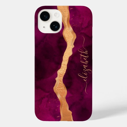 Burgund lila Goldagate Marmor Rose Goldname Case-Mate iPhone Hülle (Rückseite)
