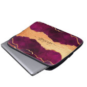 Burgund lila Goldagate Marmor Rose Goldname Laptopschutzhülle (Vorne Knopf)