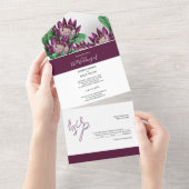 Burgund Lila King Protea Wasserfarbe All In One Einladung (Abreißtisch)