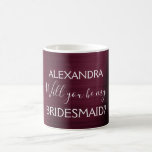 Burgund Lila Moderne und schicke Bridesmaid Kaffeetasse<br><div class="desc">Burgundy Lila Imitate Moderne und Girly Imitats Metallic Edelstahl Elegant Werden Sie meine Bridesmaid? Kaffee Cup oder Tasse für ein nettes Geschenk an Ihre Brautjungfrau. Wenn Sie weitere passende Artikel benötigen,  wenden Sie sich bitte an den Designer.</div>