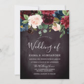 Burgund Lila Red Wine Blume Hochzeit Einladung (Vorderseite)