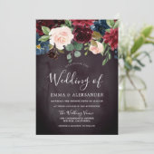 Burgund Lila Red Wine Blume Hochzeit Einladung (Stehend Vorderseite)