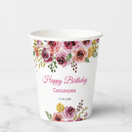 Burgund Lila Rose Rustikale Blumengeburt Pappbecher