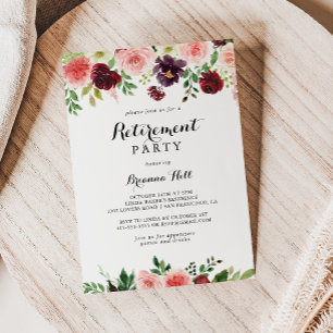 Burgund Lila Spring Floral Retirement Party Einladung