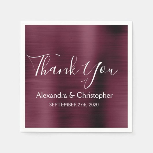 Burgund Lila Wedding Danke Serviette (Vorderseite)