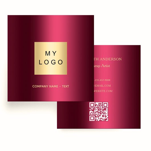 Burgund Logo QR Code elegant Quadratische Visitenkarte