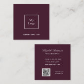 Burgund Logo QR Code elegant Quadratische Visitenkarte (Vorne/Hinten)