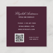 Burgund Logo QR Code elegant Quadratische Visitenkarte (Rückseite)