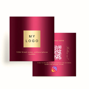 Burgund Logo QR Code Instagram folgen Quadratische Visitenkarte