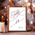 Burgund Luxury Calligraphy Wedding Number 13, Tischnummer<br><div class="desc">Tabelle 13. Bitte Karo alle verfügbaren Nummern. | Luxuriöse und elegante Wirble Kalligraphie Hochzeit Tischnummer mit Ihren Initialen. Für eine weiter gehende Anpassung dieses Designs klicken Sie bitte auf den BUTTON BLAU DESIGN TOOL oben!</div>