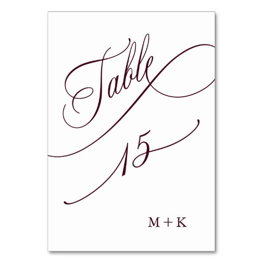 Burgund Luxury Calligraphy Wedding Number 15, Tischnummer (Rückseite)