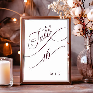 Burgund Luxury Calligraphy Wedding Number 16, Tischnummer