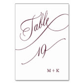 Burgund Luxury Calligraphy Wedding Number 19, Tischnummer (Rückseite)