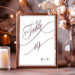 Burgund Luxury Calligraphy Wedding Number 19, Tischnummer<br><div class="desc">Tabelle 19. Bitte Karo alle verfügbaren Nummern. | Luxuriöse und elegante Wirble Kalligraphie Hochzeit Tischnummer mit Ihren Initialen. Für eine weiter gehende Anpassung dieses Designs klicken Sie bitte auf den BUTTON BLAU DESIGN TOOL oben!</div>